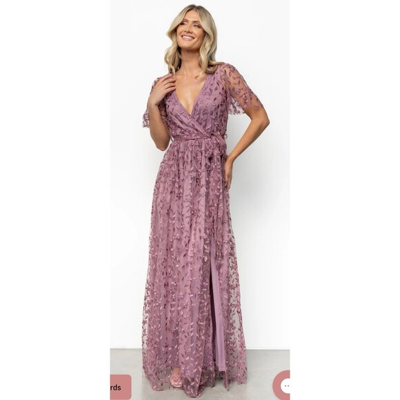 BALTIC BORN Marseille Embossed Maxi Dress Medium Lavender Mauve NEW Floral - Picture 1 of 11